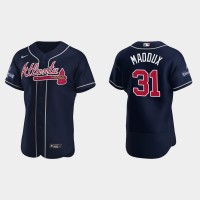 Atlanta Atlanta Braves #31 Greg Maddux Men's Nike 2021 World Series Champions Patch MLB Authentic Player Jersey - Navy