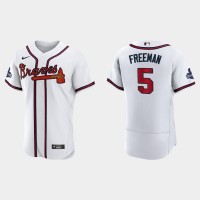 Atlanta Atlanta Braves #5 Freddie Freeman Men's Nike 2021 World Series Champions Patch MLB Authentic Player Jersey - White
