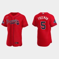 Atlanta Atlanta Braves #5 Freddie Freeman Men's Nike 2021 World Series Champions Patch MLB Authentic Player Jersey - Red