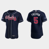 Atlanta Atlanta Braves #5 Freddie Freeman Men's Nike 2021 World Series Champions Patch MLB Authentic Player Jersey - Navy