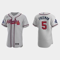 Atlanta Atlanta Braves #5 Freddie Freeman Men's Nike 2021 World Series Champions Patch MLB Authentic Player Jersey - Gray