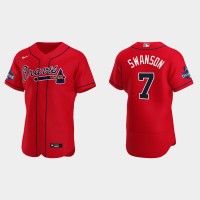 Atlanta Atlanta Braves #7 Dansby Swanson Men's Nike 2021 World Series Champions Patch MLB Authentic Player Jersey - Red