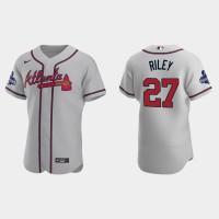 Atlanta Atlanta Braves #27 Austin Riley Men's Nike 2021 World Series Champions Patch MLB Authentic Player Jersey - Gray