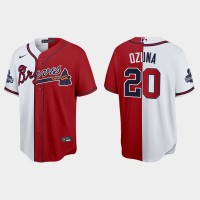 Atlanta Atlanta Braves #20 Marcell Ozuna Men's Nike 2021 World Series Champions Split Red White MLB Stitched Jersey