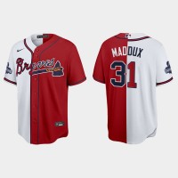 Atlanta Atlanta Braves #31 Greg Maddux Men's Nike 2021 World Series Champions Split Red White MLB Stitched Jersey
