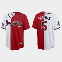 Atlanta Atlanta Braves #5 Freddie Freeman Men's Nike 2021 World Series Champions Split Red White MLB Stitched Jersey