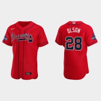 Atlanta Atlanta Braves #28 Matt Olson Men's Nike 2021 World Series Champions Patch MLB Authentic Player Jersey - Red