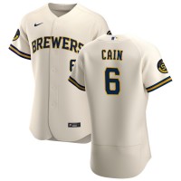 Milwaukee Milwaukee Brewers #6 Lorenzo Cain Men's Nike Cream Home 2020 Authentic Player MLB Jersey