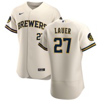 Milwaukee Milwaukee Brewers #27 Eric Lauer Men's Nike Cream Home 2020 Authentic Player MLB Jersey