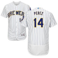 Milwaukee Brewers #14 Hernan Perez White Strip Flexbase Authentic Collection Stitched MLB Jersey