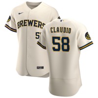 Milwaukee Milwaukee Brewers #58 Alex Claudio Men's Nike Cream Home 2020 Authentic Player MLB Jersey