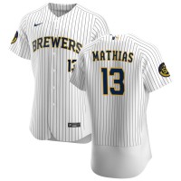 Milwaukee Milwaukee Brewers #13 Mark Mathias Men's Nike White Home 2020 Authentic Player MLB Jersey