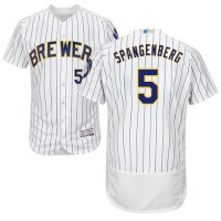 Milwaukee Brewers #5 Cory Spangenberg White Strip Flexbase Authentic Collection Stitched MLB Jersey