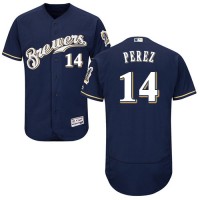 Milwaukee Brewers #14 Hernan Perez Navy Blue Flexbase Authentic Collection Stitched MLB Jersey