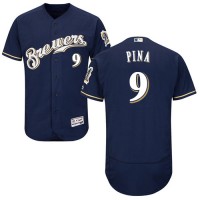 Milwaukee Brewers #9 Manny Pina Navy Blue Flexbase Authentic Collection Stitched MLB Jersey