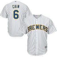 Milwaukee Brewers #6 Lorenzo Cain White(Blue Strip) New Cool Base Stitched MLB Jersey