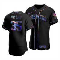 Milwaukee Milwaukee Brewers #35 Brent Suter Men's Nike Iridescent Holographic Collection MLB Jersey - Black