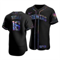 Milwaukee Milwaukee Brewers #18 Keston Hiura Men's Nike Iridescent Holographic Collection MLB Jersey - Black