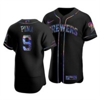 Milwaukee Milwaukee Brewers #9 Manny Pina Men's Nike Iridescent Holographic Collection MLB Jersey - Black
