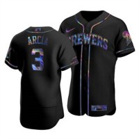 Milwaukee Milwaukee Brewers #3 Orlando Arcia Men's Nike Iridescent Holographic Collection MLB Jersey - Black