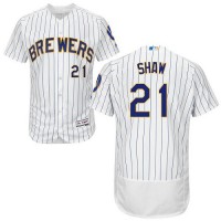 Milwaukee Brewers #21 Travis Shaw White Strip Flexbase Authentic Collection Stitched MLB Jersey