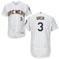 Milwaukee Brewers #3 Orlando Arcia White Strip Flexbase Authentic Collection Stitched MLB Jersey
