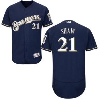 Milwaukee Brewers #21 Travis Shaw Navy Blue Flexbase Authentic Collection Stitched MLB Jersey