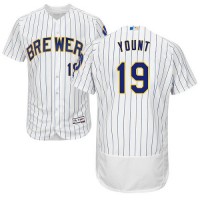 Milwaukee Brewers #19 Robin Yount White Strip Flexbase Authentic Collection Stitched MLB Jersey