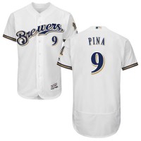 Milwaukee Brewers #9 Manny Pina White Flexbase Authentic Collection Stitched MLB Jersey