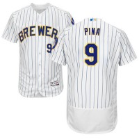 Milwaukee Brewers #9 Manny Pina White Strip Flexbase Authentic Collection Stitched MLB Jersey