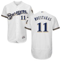Milwaukee Brewers #11 Mike Moustakas White Flexbase Authentic Collection Stitched MLB Jersey