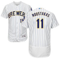 Milwaukee Brewers #11 Mike Moustakas White Strip Flexbase Authentic Collection Stitched MLB Jersey