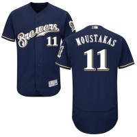 Milwaukee Brewers #11 Mike Moustakas Navy Blue Flexbase Authentic Collection Stitched MLB Jersey