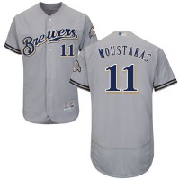 Milwaukee Brewers #11 Mike Moustakas Grey Flexbase Authentic Collection Stitched MLB Jersey