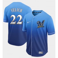 Nike Milwaukee Brewers #22 Christian Yelich Royal Fade Authentic Stitched MLB Jersey