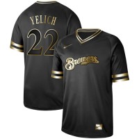 Nike Milwaukee Brewers #22 Christian Yelich Black Gold Authentic Stitched MLB Jersey