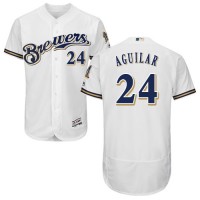 Milwaukee Brewers #24 Jesus Aguilar White Flexbase Authentic Collection Stitched MLB Jersey