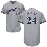 Milwaukee Brewers #24 Jesus Aguilar Grey Flexbase Authentic Collection Stitched MLB Jersey