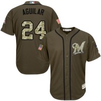 Milwaukee Brewers #24 Jesus Aguilar Green Salute to Service Stitched MLB Jersey