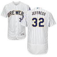 Milwaukee Brewers #32 Jeremy Jeffress White Strip Flexbase Authentic Collection Stitched MLB Jersey