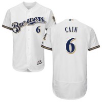 Milwaukee Brewers #6 Lorenzo Cain White Flexbase Authentic Collection Stitched MLB Jersey