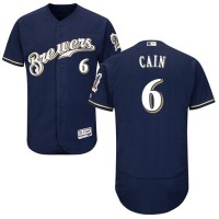 Milwaukee Brewers #6 Lorenzo Cain Navy Blue Flexbase Authentic Collection Stitched MLB Jersey