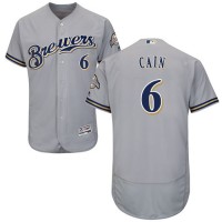 Milwaukee Brewers #6 Lorenzo Cain Grey Flexbase Authentic Collection Stitched MLB Jersey