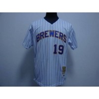 Mitchell and Ness Milwaukee Brewers #19 Robin Yount Stitched White Blue Strip Throwback MLB Jersey