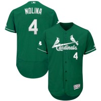 St. Louis St.Louis Cardinals #4 Yadier Molina Majestic St. Patrick's Day Flex Base Authentic Collection Celtic Player Jersey Green