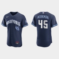 Chicago Chicago Cubs #45 Brandon Workman Men's Nike 2021 City Connect Authentic Navy MLB Jersey