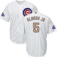 Chicago Cubs #5 Albert Almora Jr. White(Blue Strip) 2017 Gold Program Cool Base Stitched MLB Jersey