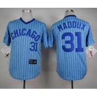 Chicago Cubs #31 Greg Maddux Blue(White Strip) Cooperstown Throwback Stitched MLB Jersey