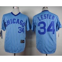 Chicago Cubs #34 Jon Lester Blue(White Strip) Cooperstown Throwback Stitched MLB Jersey