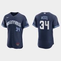 Chicago Chicago Cubs #34 Kerry Wood Men's Nike 2021 City Connect Authentic Navy MLB Jersey